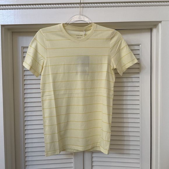 Everlane Yellow Striped Short Sleeve Cotton Crew Neck T Shirt, Size S NWT - Picture 2 of 11